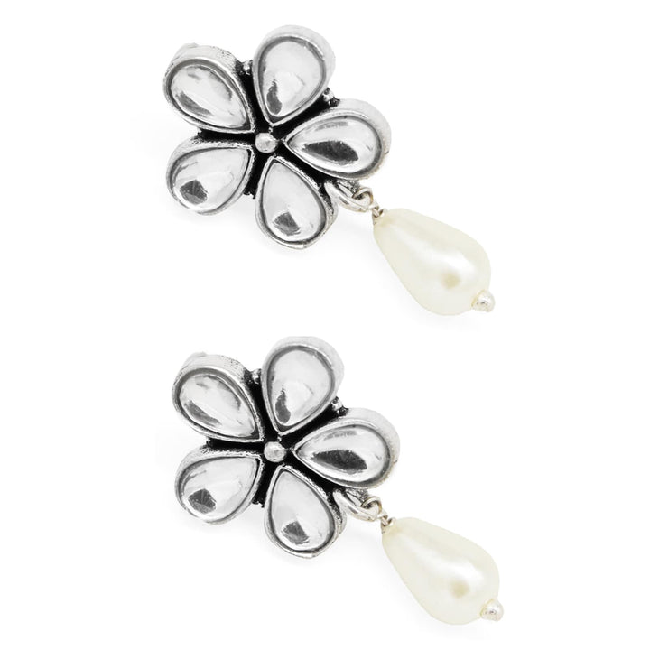 Amritaya Floral Polki Silver Oxidized Earrings - Joker & Witch