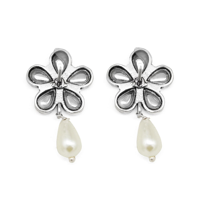 Amritaya Floral Polki Silver Oxidized Earrings - Joker & Witch