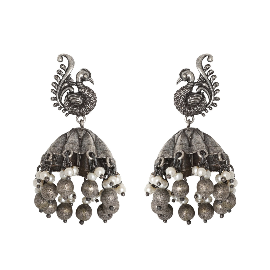 Teejh Hasini Peacock Silver Oxidised Earrings