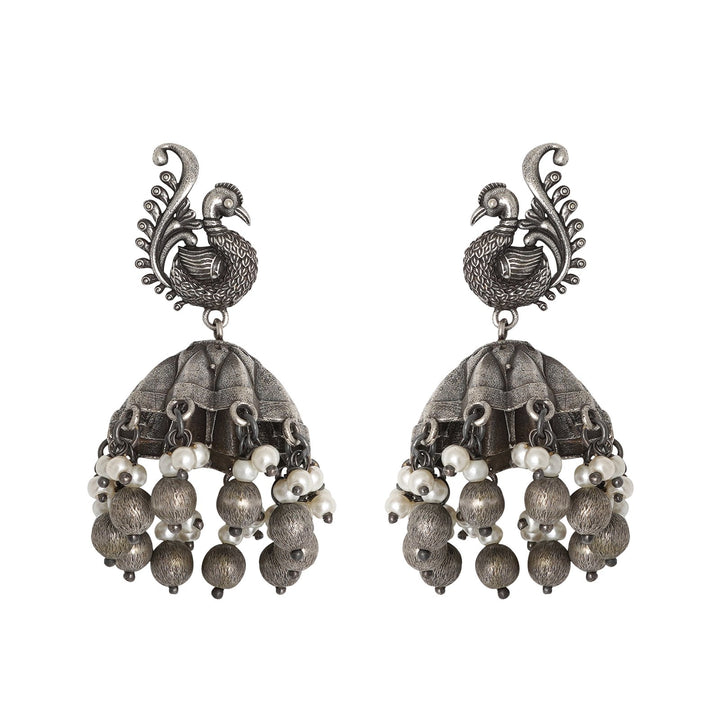Teejh Hasini Peacock Silver Oxidised Earrings