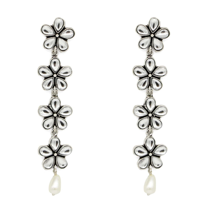 Aathavi Floral Polki Silver Oxidized Earrings - Joker & Witch