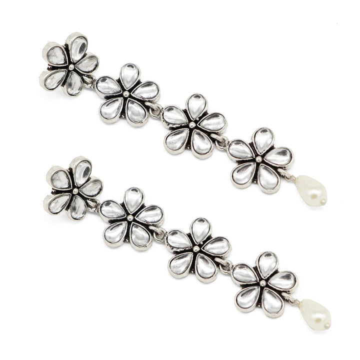 Aathavi Floral Polki Silver Oxidized Earrings - Joker & Witch