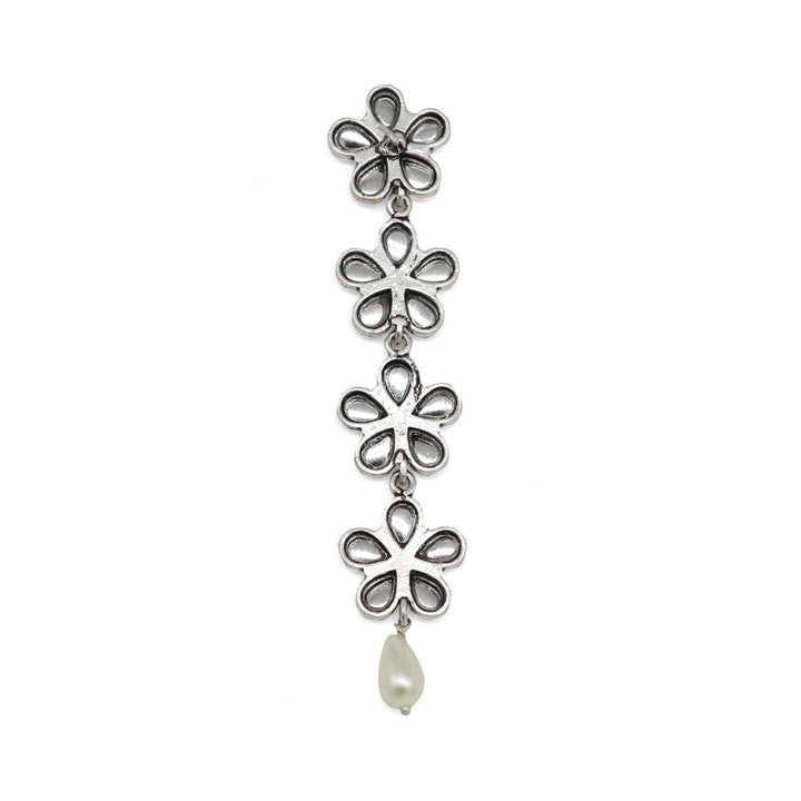 Aathavi Floral Polki Silver Oxidized Earrings - Joker & Witch