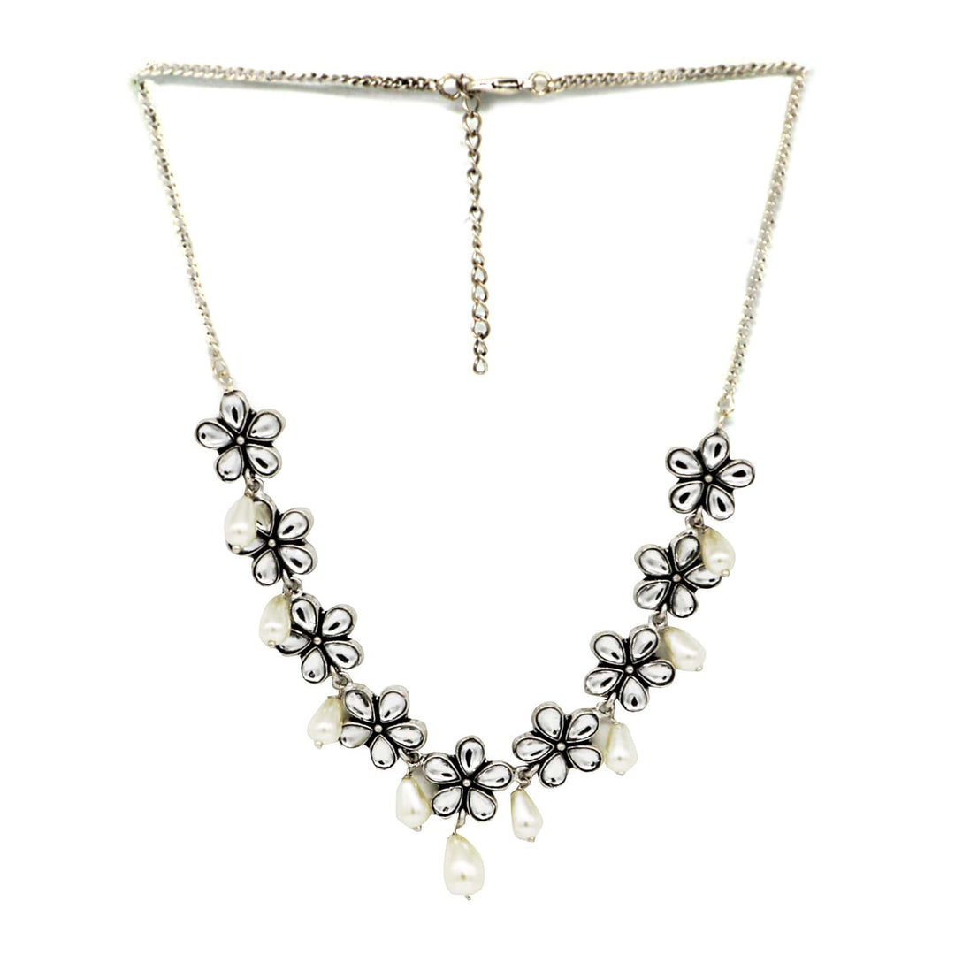 Abhita Floral Polki Silver Oxidized Necklace - Joker & Witch