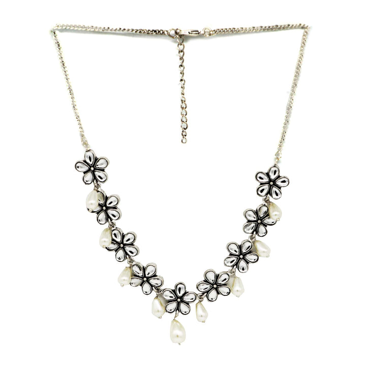 Abhita Floral Polki Silver Oxidized Necklace - Joker & Witch