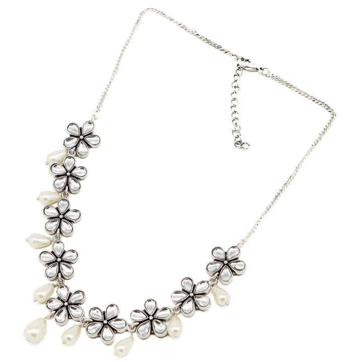 Abhita Floral Polki Silver Oxidized Necklace - Joker & Witch