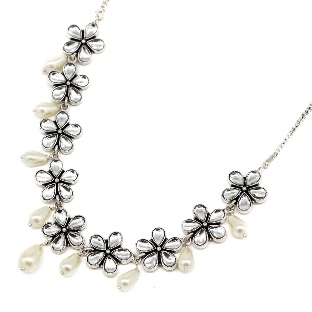 Abhita Floral Polki Silver Oxidized Necklace - Joker & Witch