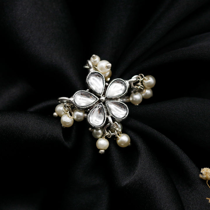Yaksha Floral Polki Silver Oxidized Ring - Joker & Witch