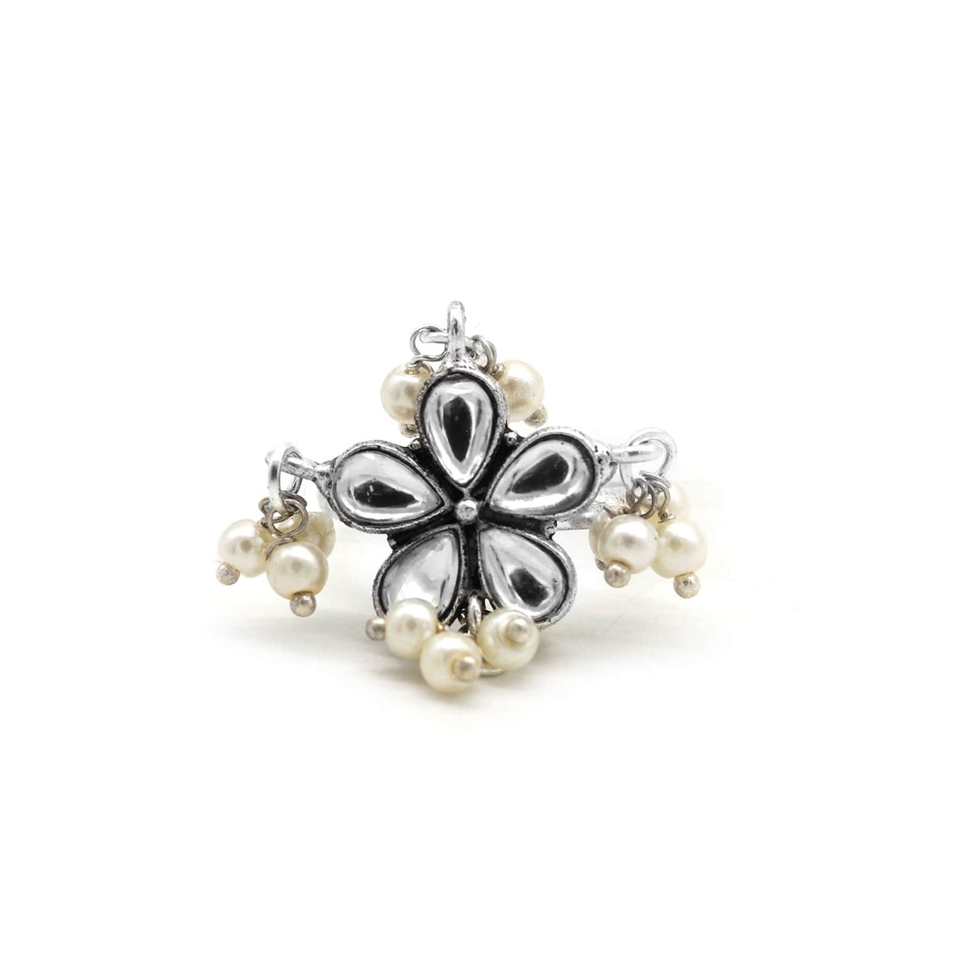 Yaksha Floral Polki Silver Oxidized Ring - Joker & Witch