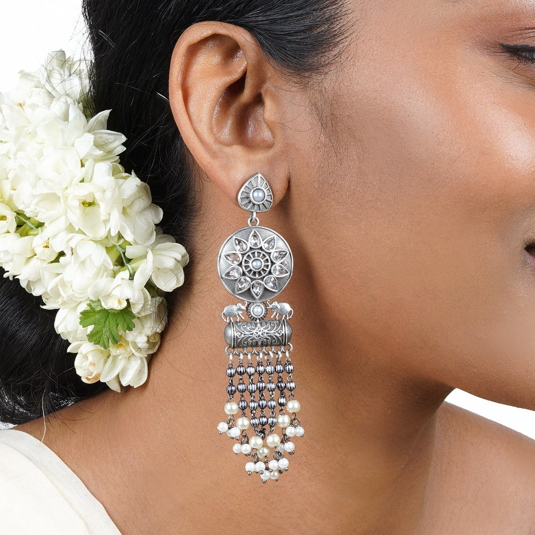 Teejh Gahez White Silver Oxidised Earrings