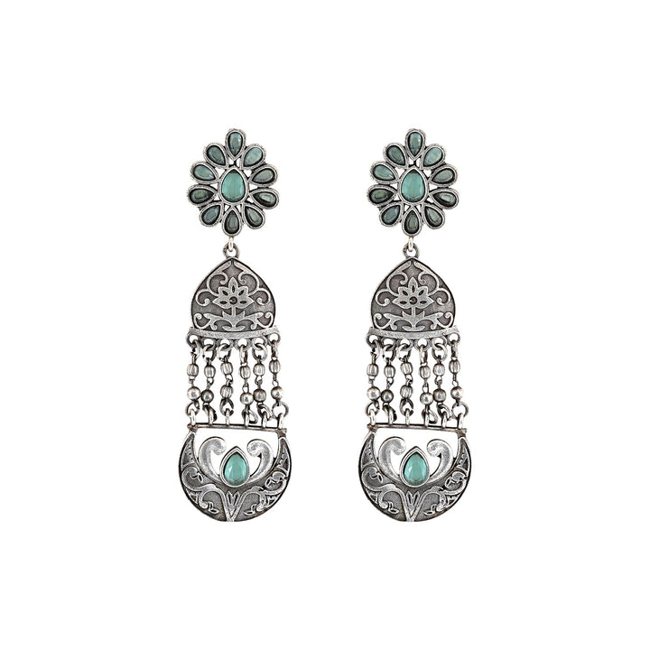 Teejh Bina Floral Green Silver Oxidised Earrings