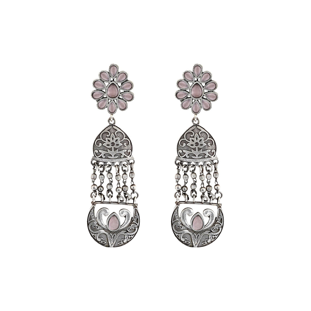 Teejh Bina Floral Pink  Silver Oxidised Earrings