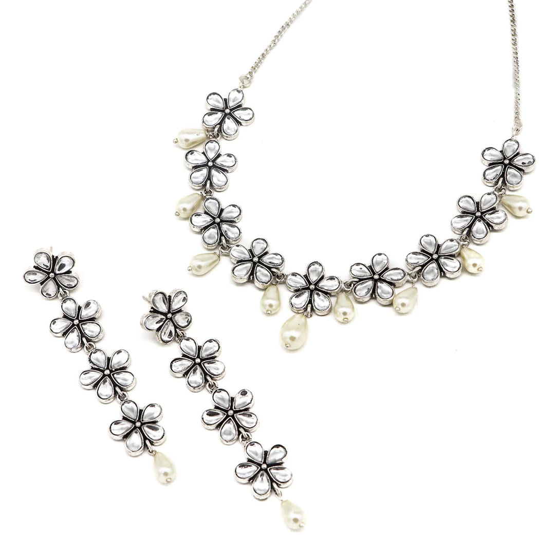 Saadhvi Silver Oxidised polki Necklace Set - Joker & Witch