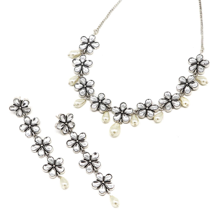 Saadhvi Silver Oxidised polki Necklace Set - Joker & Witch