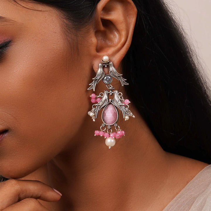 Teejh Shyala Pink and Silver Oxidised Earring