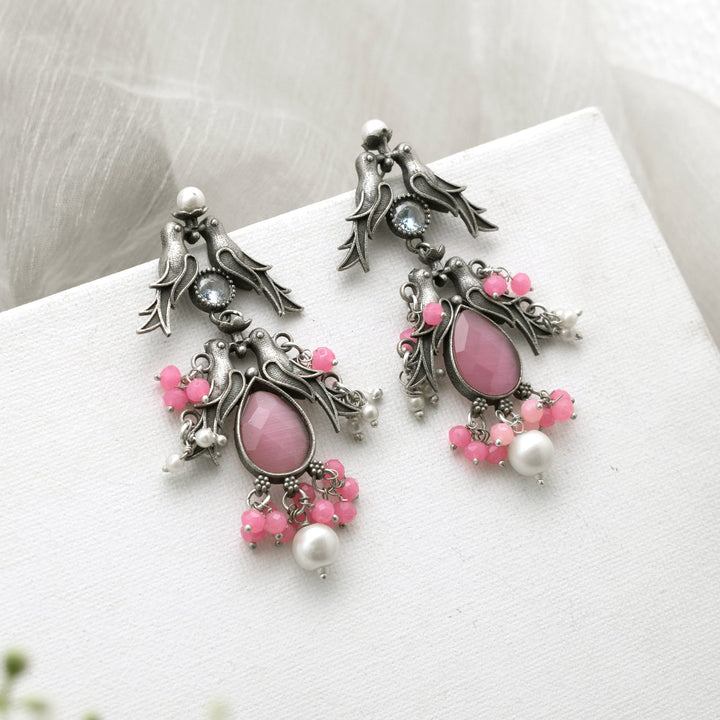 Teejh Shyala Pink and Silver Oxidised Earring