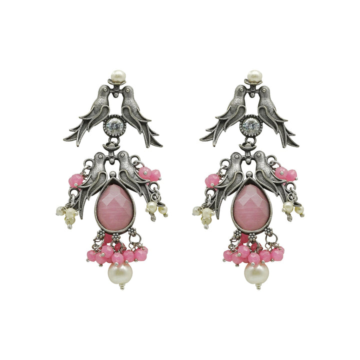 Teejh Shyala Pink and Silver Oxidised Earring