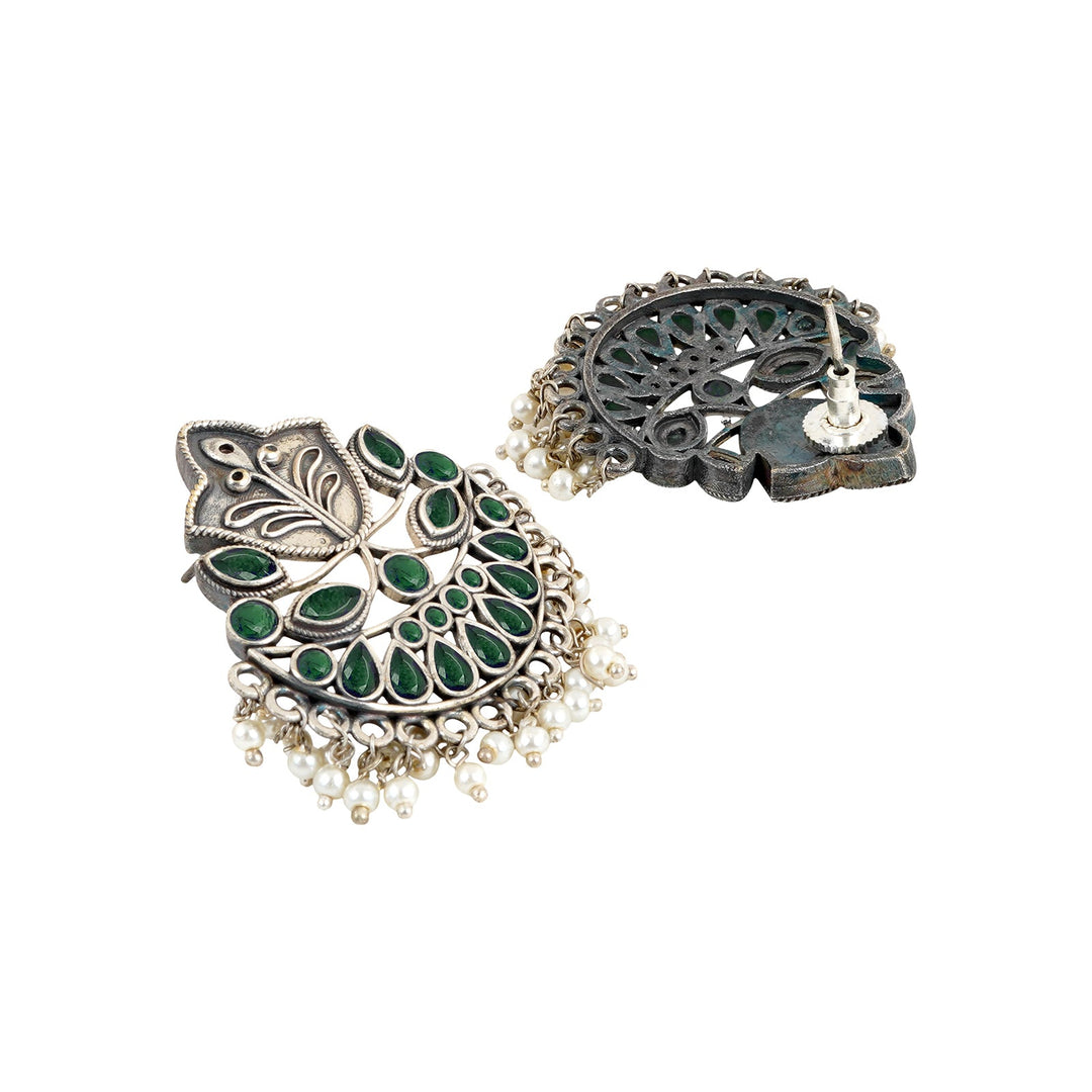 Teejh Nimrat Green Stone Silver Oxidised Earrings