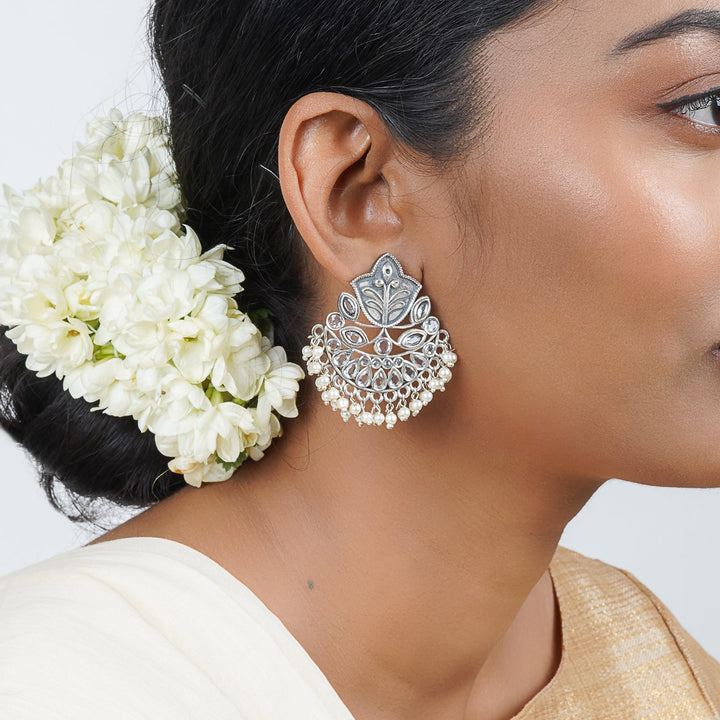 Teejh Nimrat White Stone Silver Oxidised Earrings