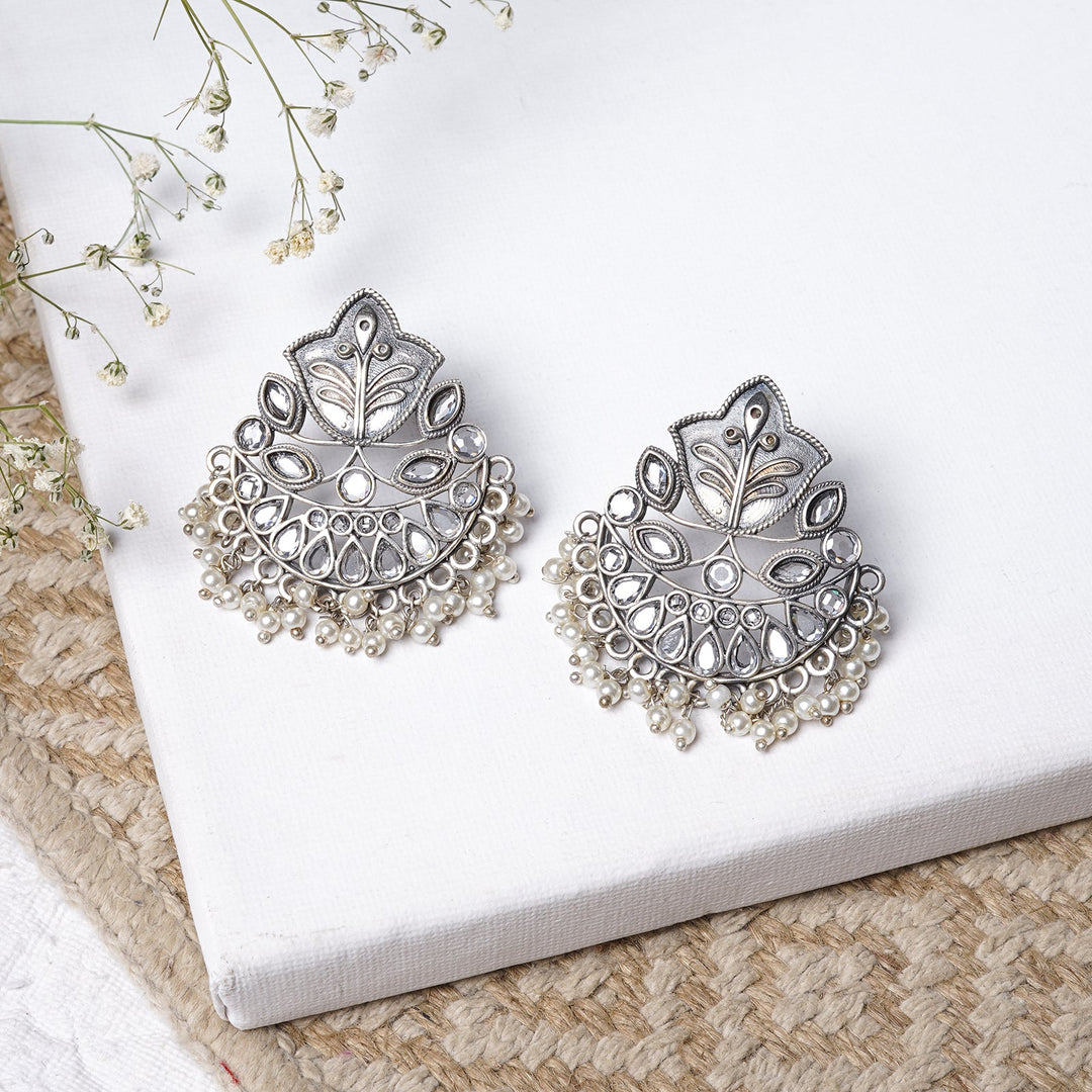 Teejh Nimrat White Stone Silver Oxidised Earrings