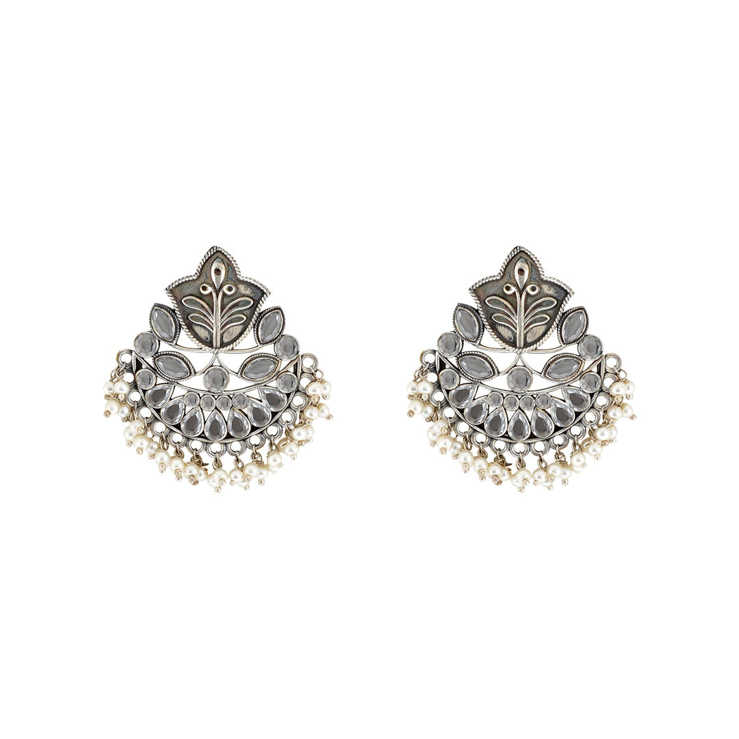 Teejh Nimrat White Stone Silver Oxidised Earrings