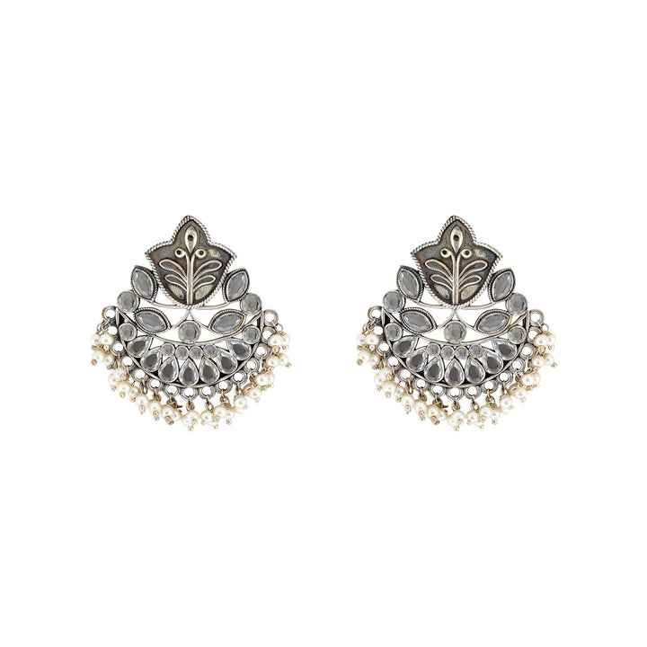 Teejh Nimrat White Stone Silver Oxidised Earrings