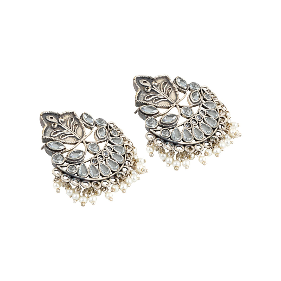 Teejh Nimrat White Stone Silver Oxidised Earrings
