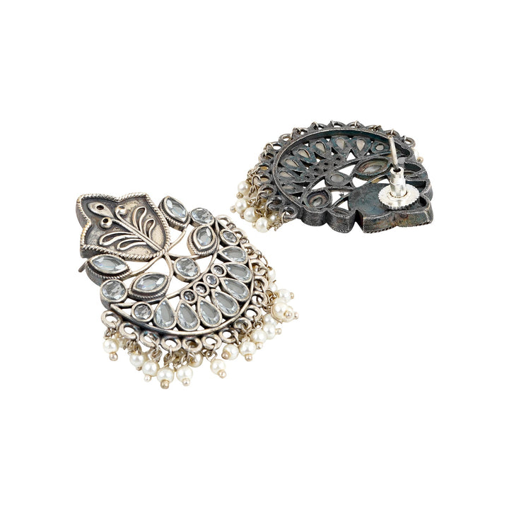 Teejh Nimrat White Stone Silver Oxidised Earrings