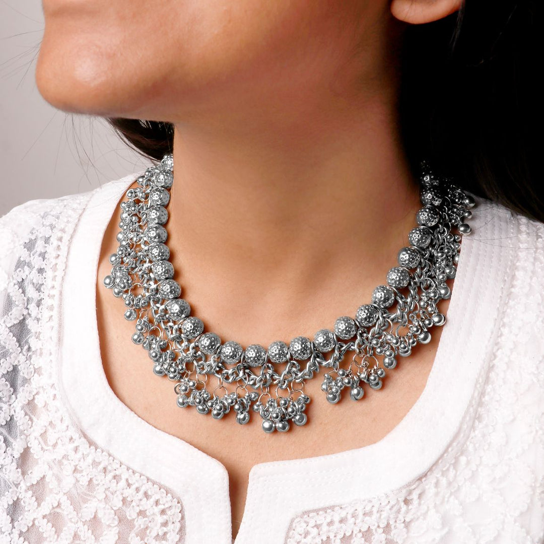 Bodhi  Silver Oxidized Gungroo Necklace - Joker & Witch