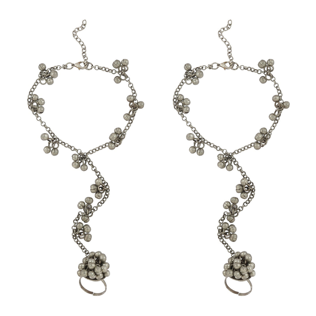 Teejh Mukkho Silver Oxidised Ghungroo Anklet