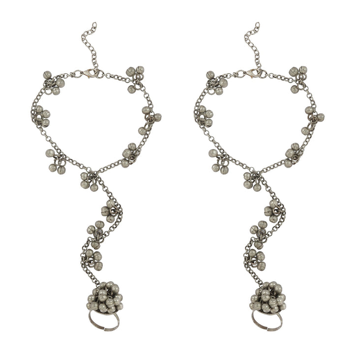 Teejh Mukkho Silver Oxidised Ghungroo Anklet