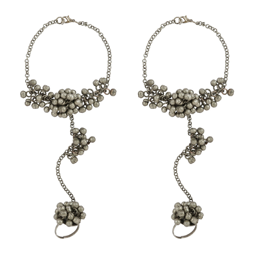 Teejh Shazana Silver Oxidised Ghungroo Anklet