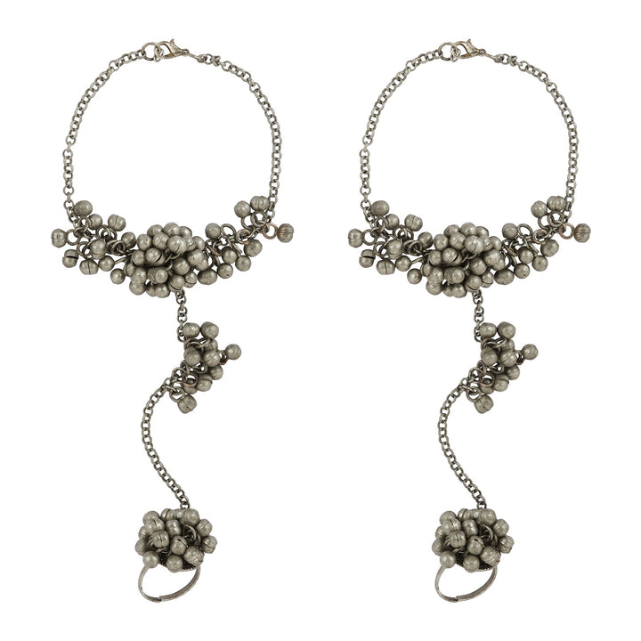 Teejh Shazana Silver Oxidised Ghungroo Anklet