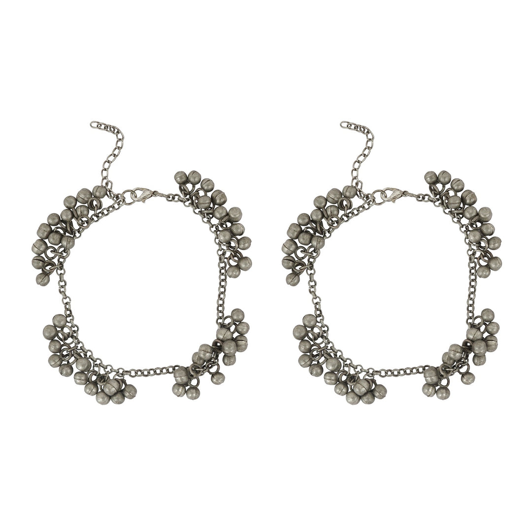 Teejh Nazreen Silver Oxidised Ghungroo Anklet