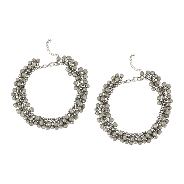Teejh Nazah Silver Oxidised Ghungroo Anklet