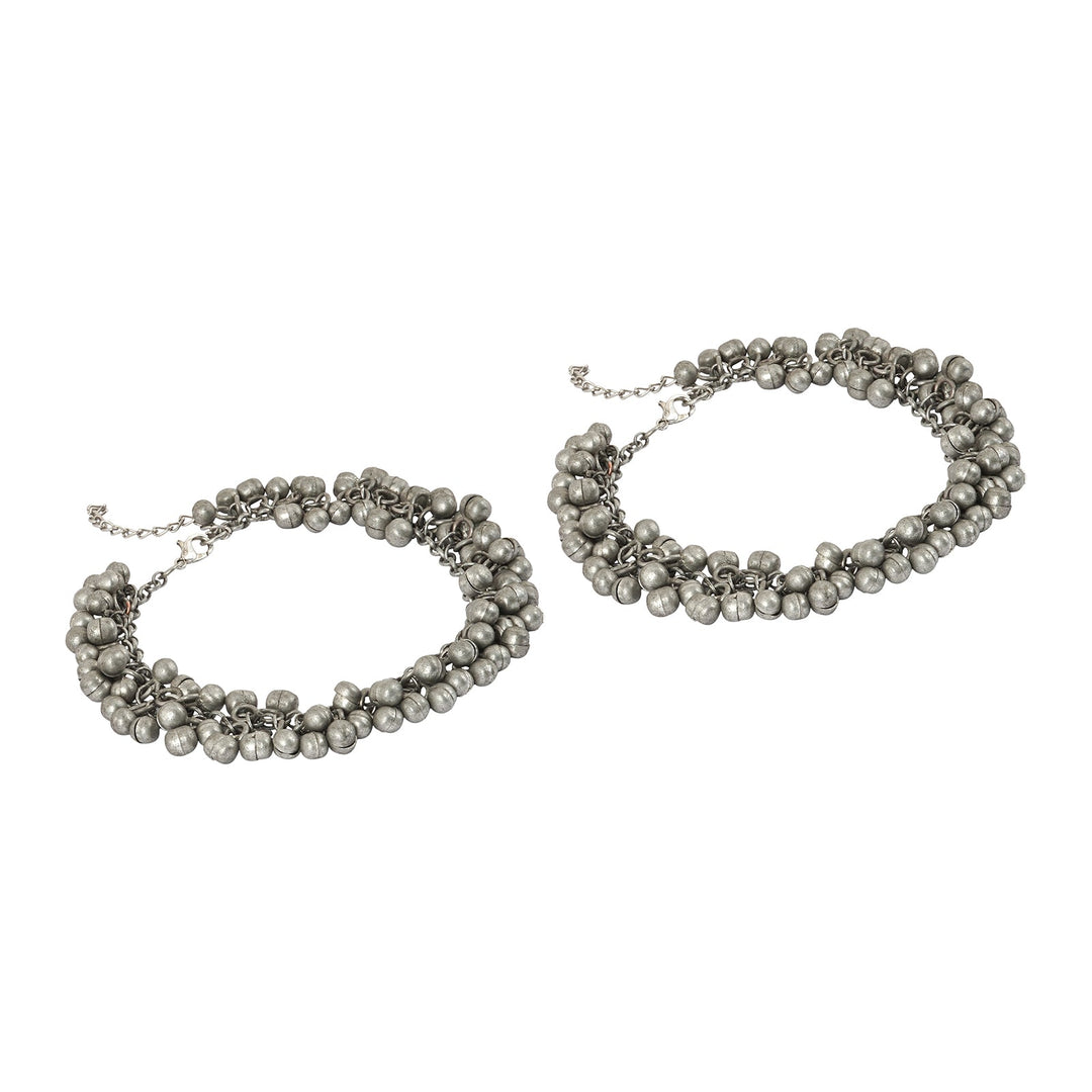Teejh Nazah Silver Oxidised Ghungroo Anklet