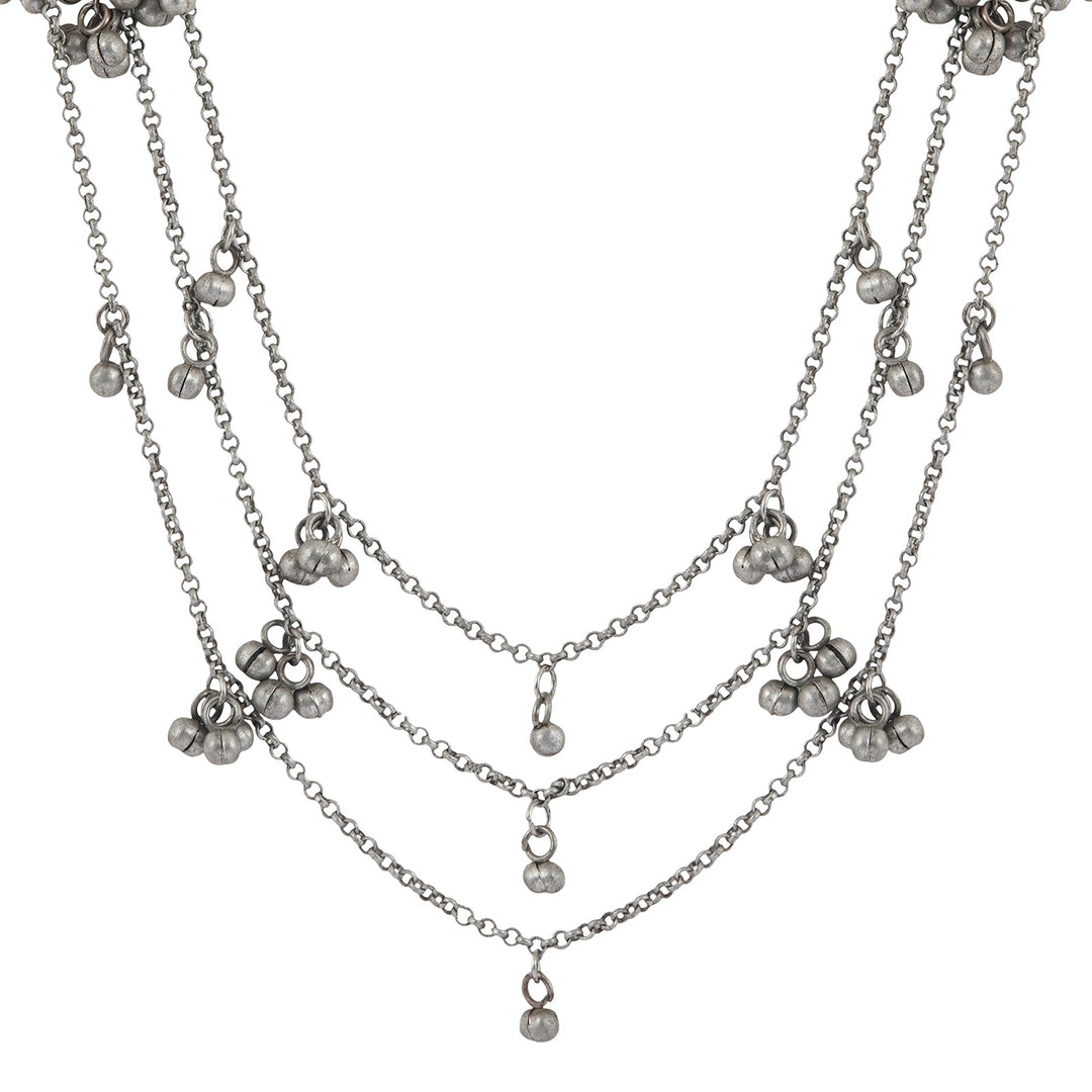 Teejh Nazaha Silver Oxidised Ghungroo Earring Necklace