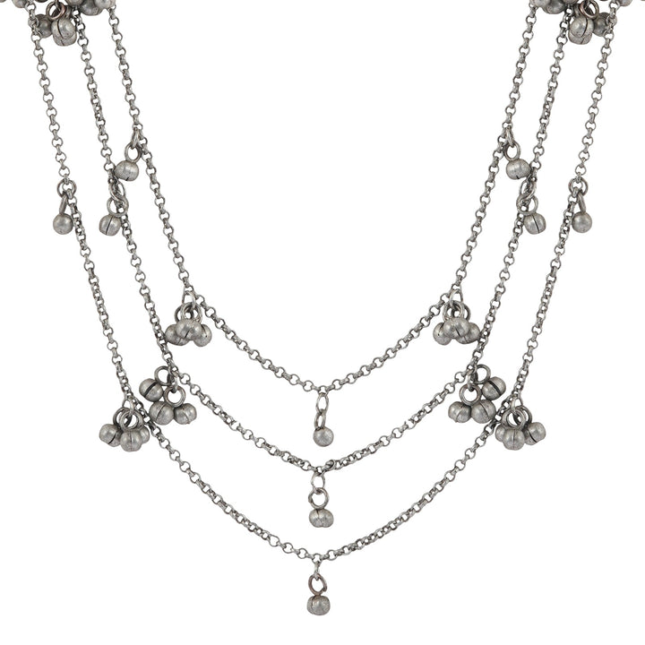 Teejh Nazaha Silver Oxidised Ghungroo Earring Necklace