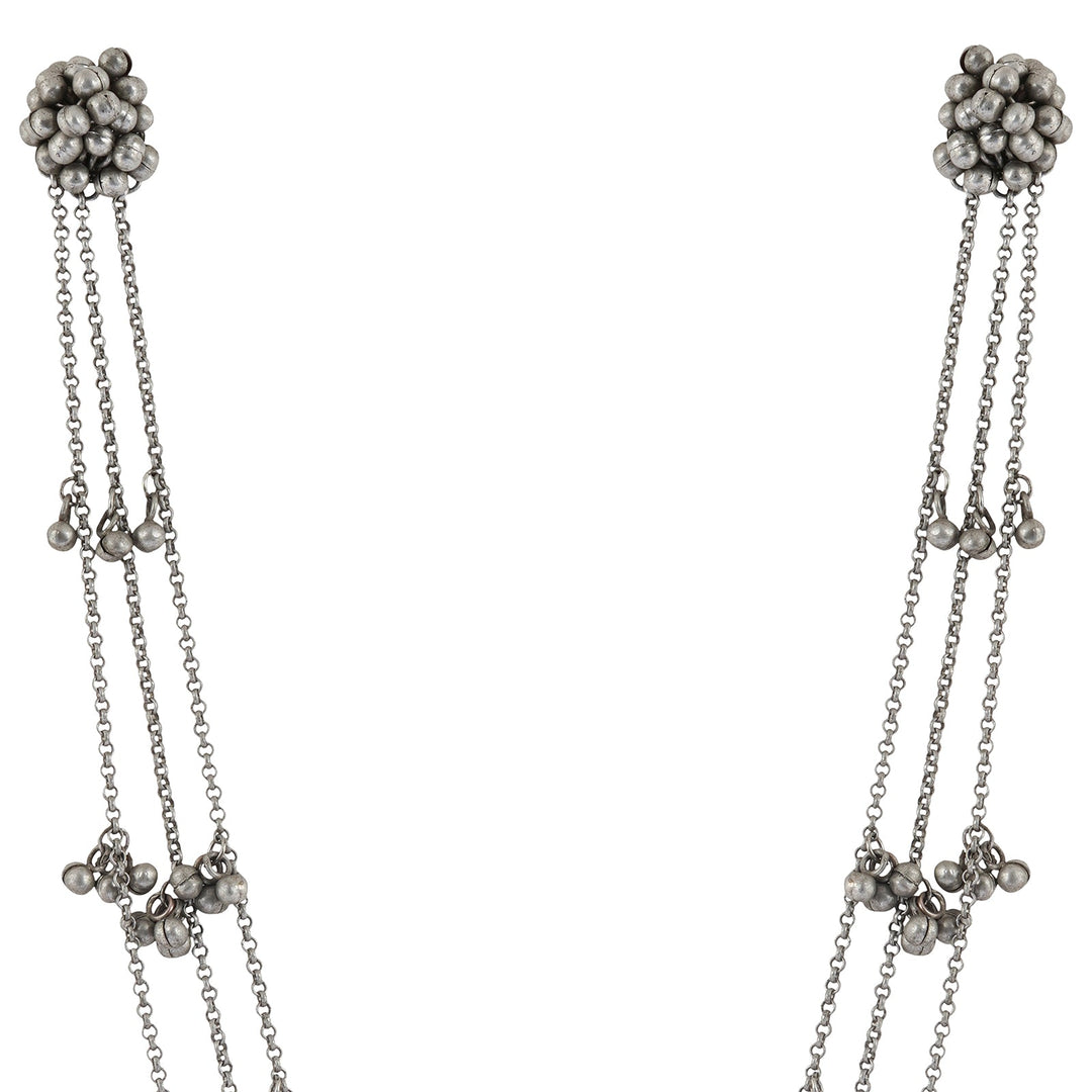 Teejh Nazaha Silver Oxidised Ghungroo Earring Necklace
