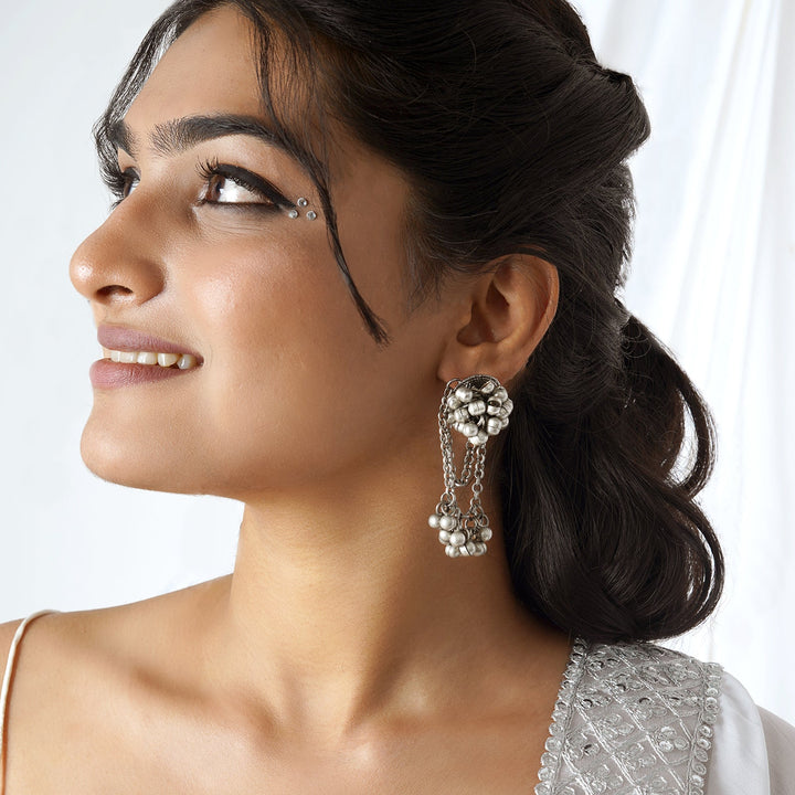 Teejh Tazkia Silver Oxidised Ghungroo Earring