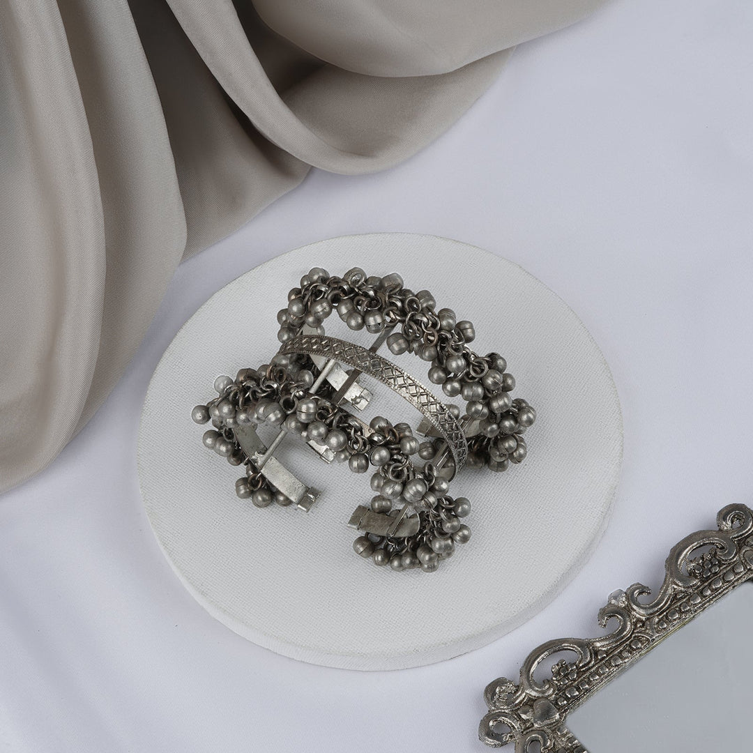 Teejh Sajal Silver Oxidised Ghungroo Bracelet