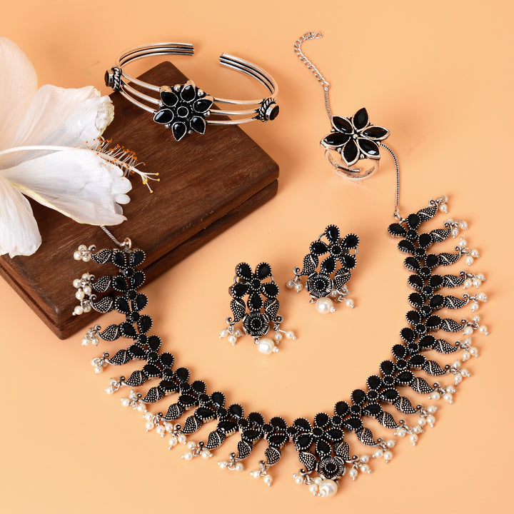 Maya  Black Silver Oxidized Jewelry Set - Joker & Witch
