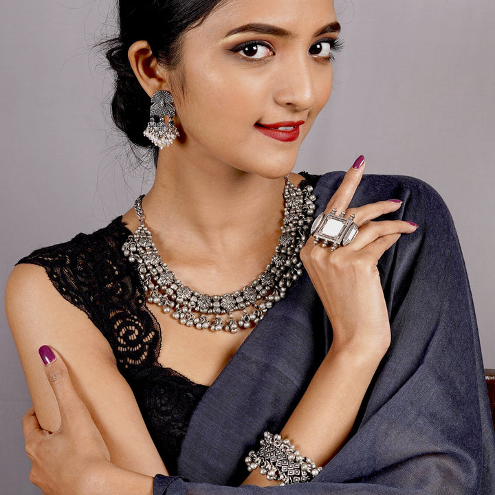 Teejh Ojasvi Metallic Silver Oxidized Jewerly Gift Set