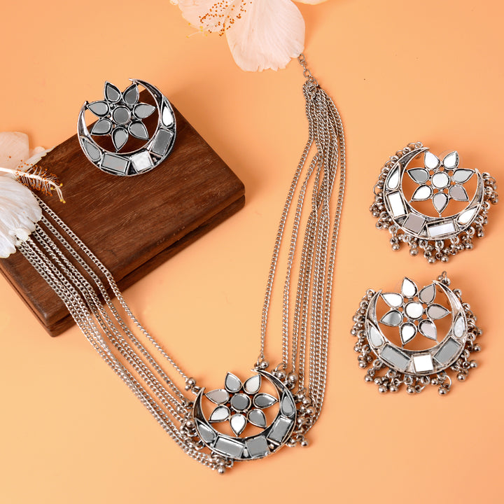 Janvi Silver Oxidized Mirror Jewelry Gift Set - Joker & Witch