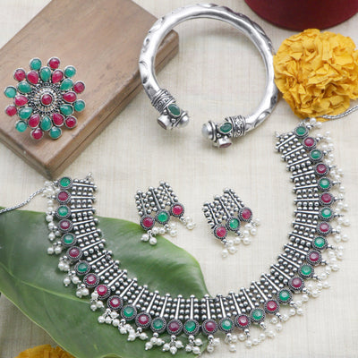 Teejh Chitra Multi colored Silver Oxidized Jewellery Gift Set - Teejh