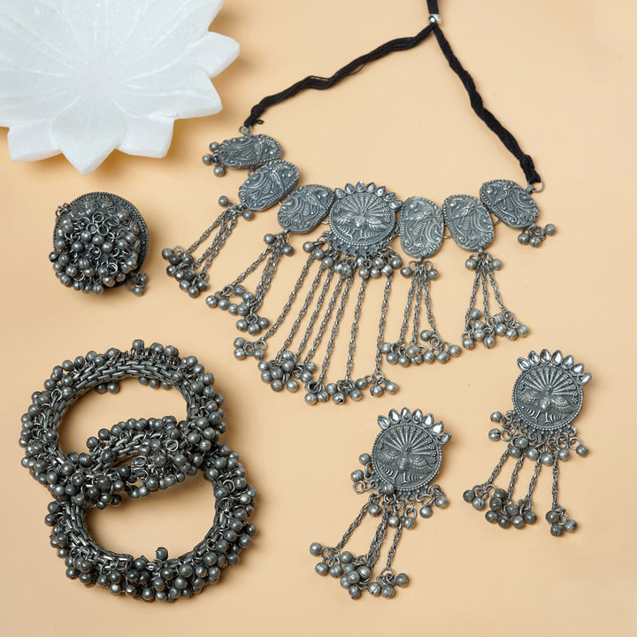 Teejh Nishana Silver Oxidised Jewelry Gift Set
