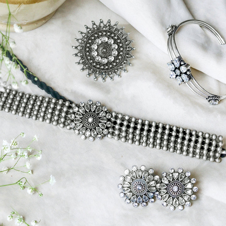 Teejh Zuri White Stone Silver Oxidized Jewellery Gift Set - Joker & Witch