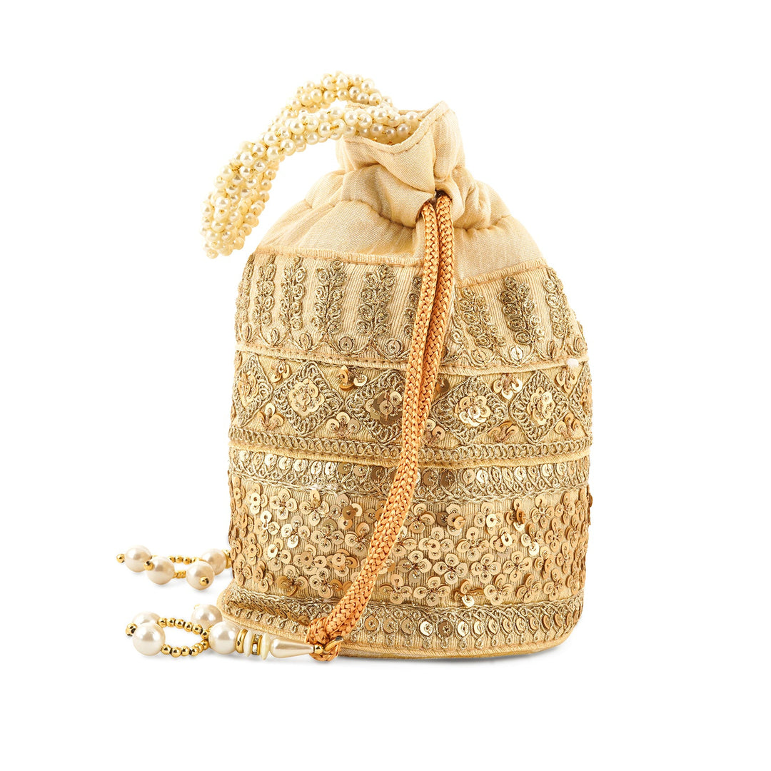 Royal Affair Bright Gold Embroidered Potli Bag