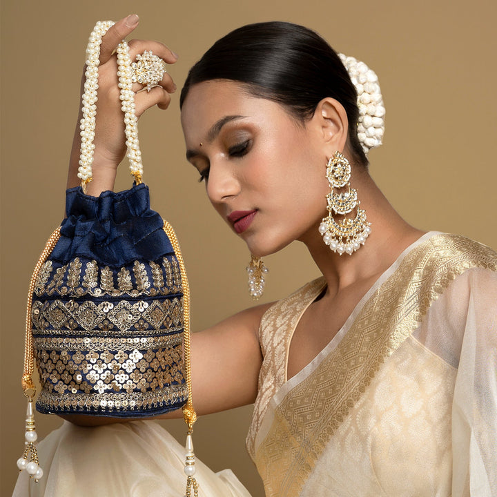 Wedding Bells Blue Embroidered Potli Bag