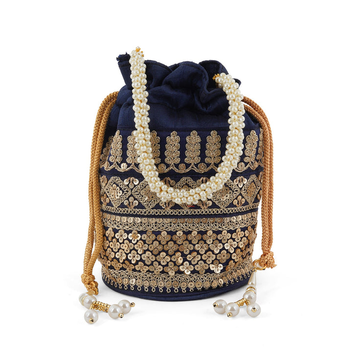 Wedding Bells Blue Embroidered Potli Bag